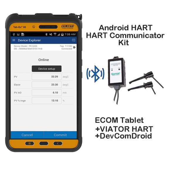 ECOM Rugged Android Tablet HART Communicator Kit, WiFi, with 512GB SD card
